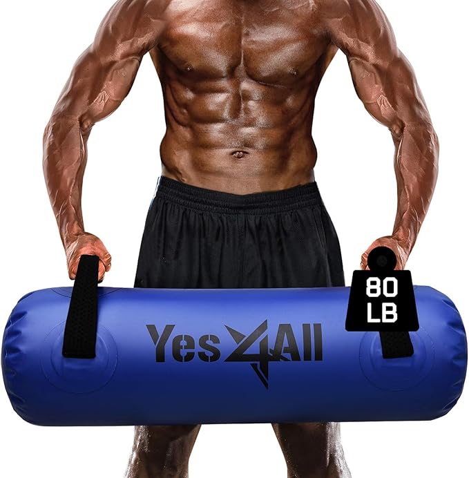 Yes4All Large Aqua Bags for Workout 35/45/80lbs - Ultimate Core Water Weights Aqua Bag - Portable Stability Fitness - Perfect Agility, Durability for Indoors and Outdoors - Clear & Dark Blue