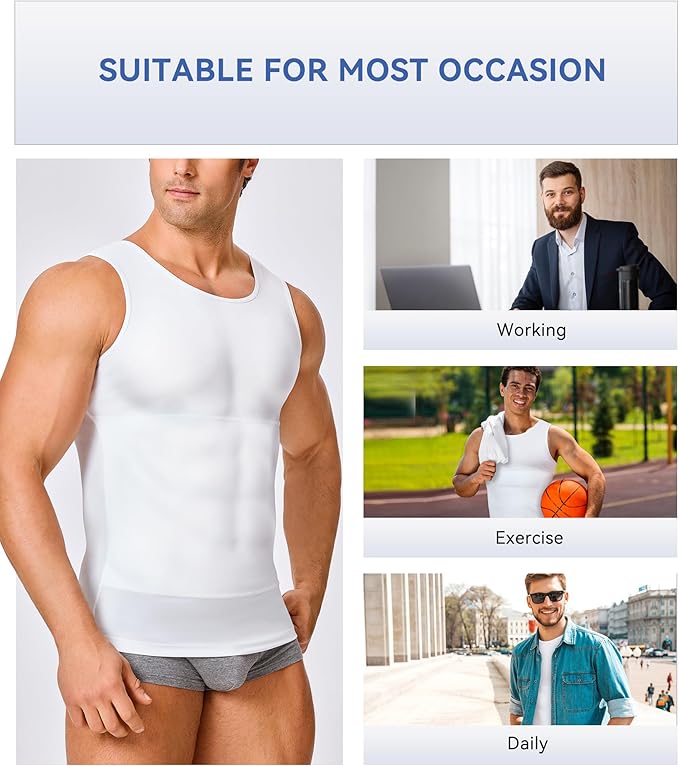 Mens Compression Shirt Slimming Body Shaper Vest Workout Tank Tops Abs Abdomen Undershirts