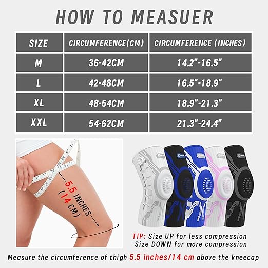 Kuangmi Knob Knee Brace for Pain Relief, Knee Support with Patella Gel Pad & Side Stabilizers, Compression Knee Sleeve for Workout, Arthritis, Joint Pain, Meniscus Tear (White,Right,Large,Single)
