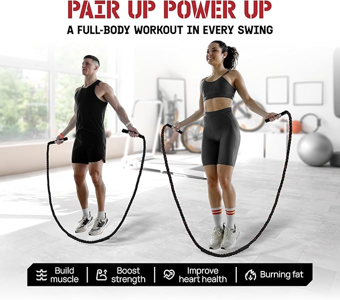 Yes4All Weighted Jump Rope, 3.8LB Heavy Skipping Rope with Anti-Slip Double Layer Handle & Protective Sleeve for Fitness, Cardio, Muscle Training - Carry Bag Included
