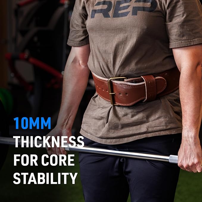 REP Leather Lined Weightlifting Belt, 10mm Powerlifting Support Belt for Squats, Deadlifts, Gym Training, IPF Compliant, Adjustable Buckle, Back Brace for Men and Women