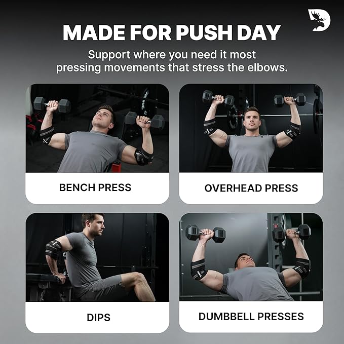 DMoose Fitness Elbow Wraps for Weightlifting (Pair) - 40'' Adjustable Strap for Gym Workout & Bench Press, Compression Elbow Sleeves for Tendonitis, Joint Support, Powerlifting & Deadlifts