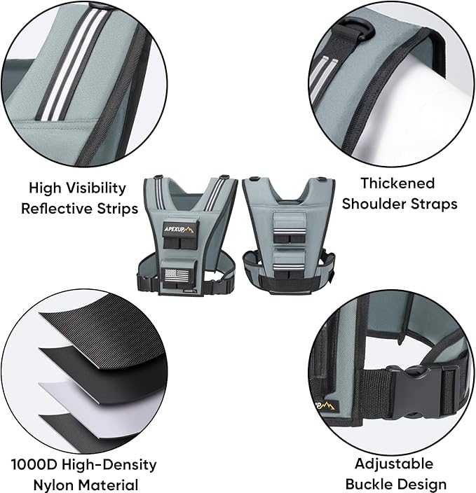 APEXUP Adjustable Weighted Vest Men 20lbs/30lbs/40lbs Weights with Reflective Stripe, Weight Vest Woman Workout Vest for Strength Training Running Walking