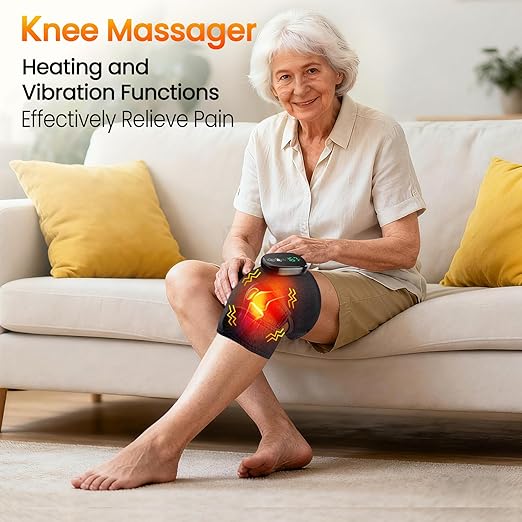Heated Knee Massager Vibration Cordless Knee Brace， 3-in-1 Heating Pad for Elbow Shoulder， 3 Heat Levels and 3 Massage Heads Knee Brace Wrap Gifts for Mom Dad