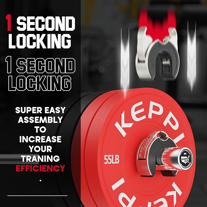 KeppiFitness Barbell Clamps, 2-Inch Aluminum Barbell Clips with Magnetic Storage, Fast Locking & Removal - OPENCOLLAR (Silver,Black)