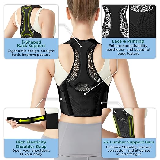 aoFIT Posture Corrector for Women - Lightweight and Breathable Back Brace for Pain Relief, Rounded Shoulders and Hunchback, Compact & Portable with Fashionable Design, Invisible Under Clothes Black S