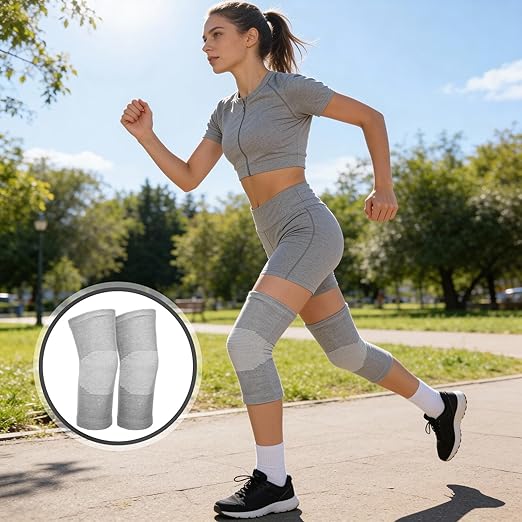 2 PCS Bamboo Charcoal Knee Sleeve Compression Knee Sleeve Elastic Thicken Warm Knees Brace for Arthritis Pain Enhanced Comfort Running Cycling Ski Dance Men Women (Large)