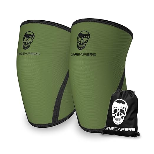 Knee Sleeves (Pair w/ Bag) - Knee Compression Sleeve Support for Squats, Weightlifting, and Powerlifting - Gymreapers 7MM Neoprene Sleeves - 1 Year Warranty (Military Green/Black, Large)