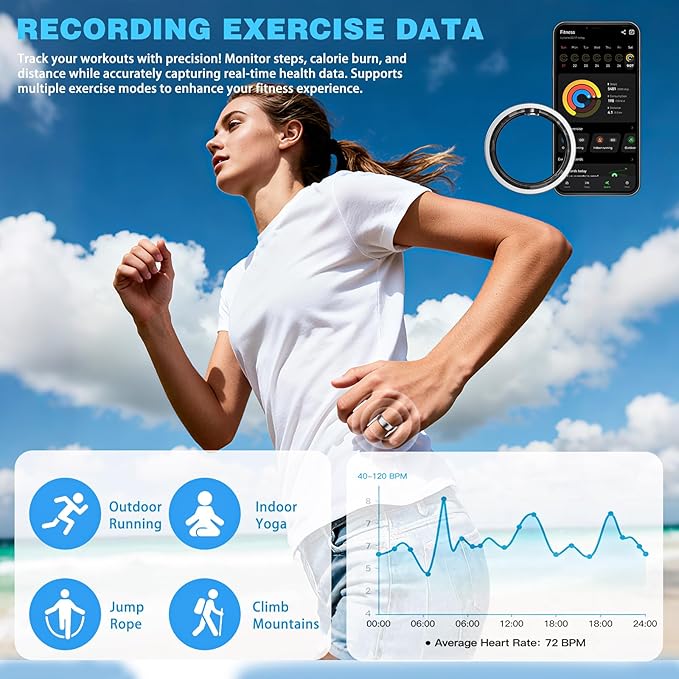 Smart Ring Fitness Tracker for Women - Health Heart Rate Ring with Sleep Monitoring, SpO2 Tracking, No Subscription Fee, Family Care (Silver 9)