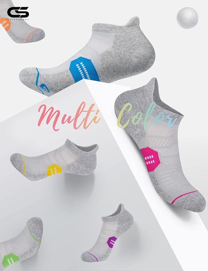 CS CELERSPORT 6 Pack Women's Ankle Running Socks Cushioned Low Cut Tab Athletic Socks