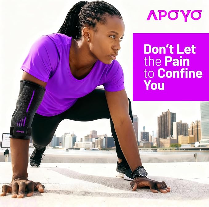 APOYO Elbow Brace for Tendonitis and Tennis Elbow, Elbow Compression Sleeve, Elbow Brace for Women and Men w/ Adjustable Strap for Tennis Elbow Relief, Weightlifting, Arthritis, Workouts, Reduce Joint Pain During Fitness Activity (Purple, XX-Large)