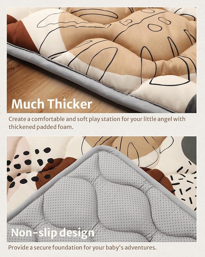 Blissful Diary Baby Play Mats for Floor, 59x59 Inch Thicker and Larger Soft Cushioning Foam Playmats for Babies and Toddlers, Foldable Washable Baby Playpen Mat, Boho Design
