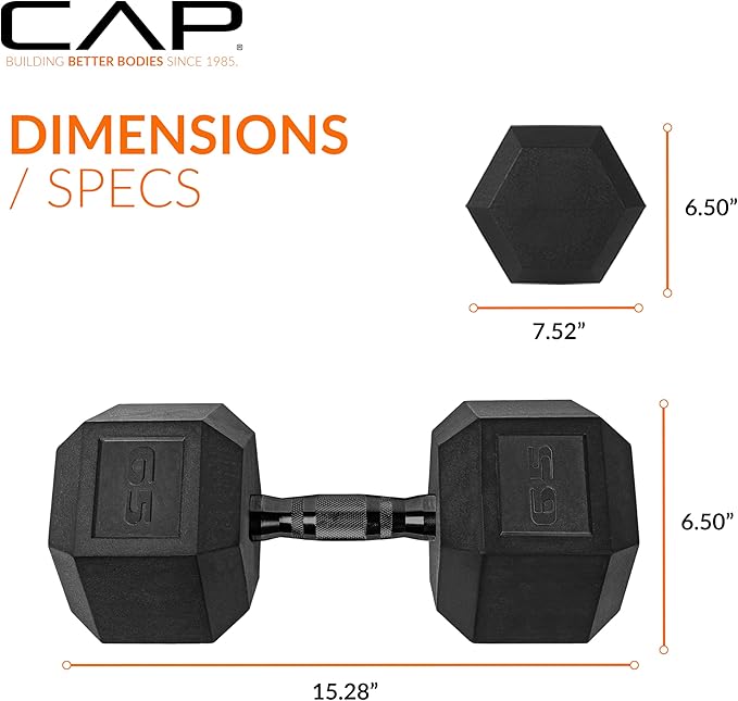 CAP Barbell Coated Hex Dumbbell Weight - Single | 10-120 lbs | Multiple Options