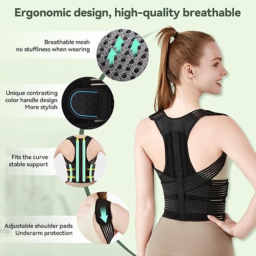 Back Brace Posture Corrector for Women and Men, 4-Point Back Support System for Upper/Lower Back Pain Relief, Scoliosis & Hunchback Correction, Adjustable & Breathable Shoulder Straightener, Medium