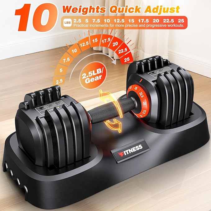 XDDIAS Adjustable Dumbbell Set of 2, 25/55/80LB Dumbbell Set-Fast Adjust Weights Set, 5/10/16 in 1 Free Weights Dumbbells Set with Anti-Slip Metal Handle, Compact Size for Men/Women Home Gym Equipment