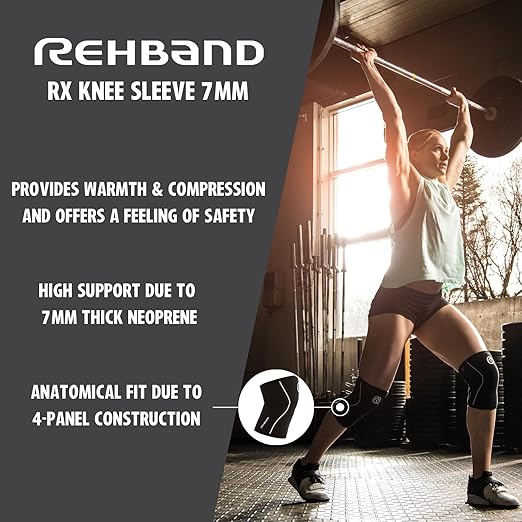 Rehband RX Knee Support for Strength Training & Fitness - 7mm Neoprene Knee Sleeve, Flexible & Non-Slip, Knee Sleeve for Men & Women, Colour:White - 1 Pair, Size:Medium