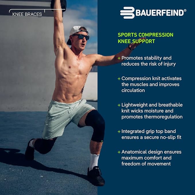 Bauerfeind Sports Compression Knee Sleeve - Lightweight Design with Gripping Zones for Knee Pain Relief & Performance