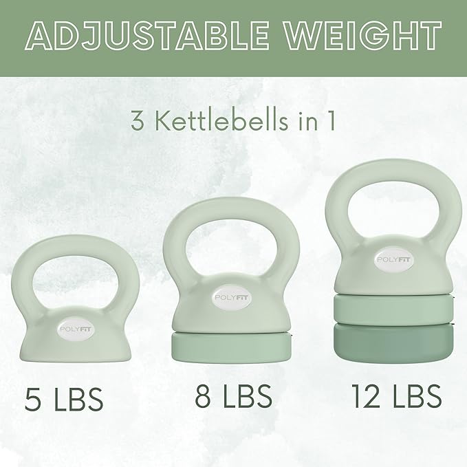 Polyfit Adjustable Kettlebell | 5 lb - 12 lb | Kettlebells Weights Set for Home Gym | Kettle Bell Sets for Women at Home