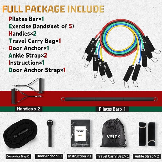 VEICK Resistance Bands, Exercise Bands, Workout Bands, Resistance Bands for Working Out with Handles for Men and Women, Exercising Bands for Fitness Weights Work Out at Home