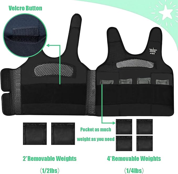 Compression Vest for Kids-Green, Weighted Vest for Kids Including 6 Removable Weights, (Large, Ages 10+)