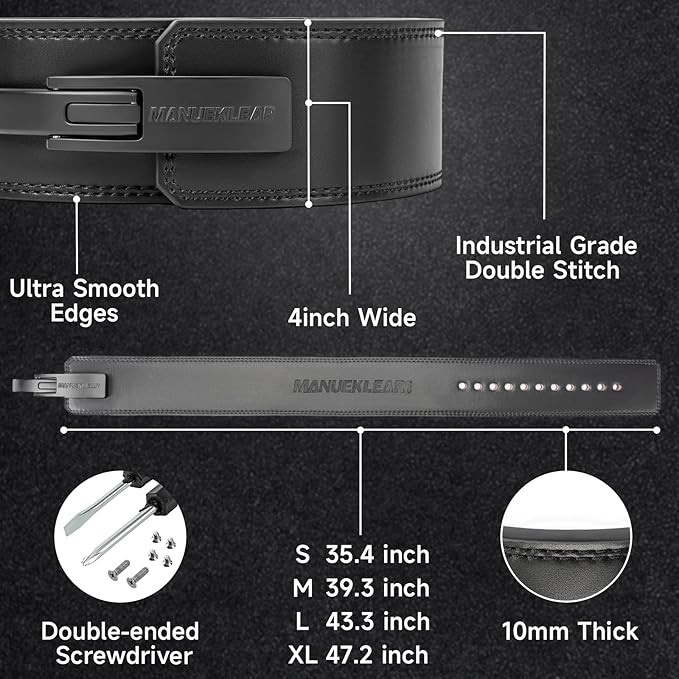 MANUEKLEAR 10mm Thick & 4inch Wide Weight Lifting Belt Lever, Lever Belt Weightlifting for Men and Women, Powerlifting Lever Gym Belt for Squat Deadlift Workout
