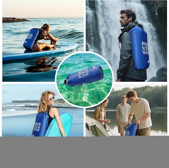 2Pcs Blue Pool Step Weights, 50LB PVC Waterproof Swimming Pool Ladder Weights Sand Bags Foldable Pool Stair Weights for In Ground and Above Ground Pools