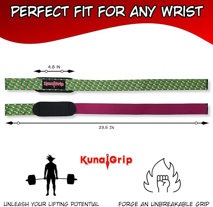 Anime Lifting Straps - Padded Wrist Straps for Weightlifting, Bodybuilding, Gym Workouts, Powerlifting, Deadlifts & Fitness (Soft Cotton 23.5 inch, 1 Pair)