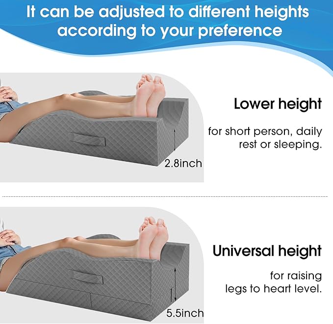 TranquilRelax Elevation Pillows for Leg After Surgery, Memory Foam Adjustable Wedge Pillow for Injury or Rest, Ankle Pillow for Sleeping Blood Circulation Full Grey/Double Leg