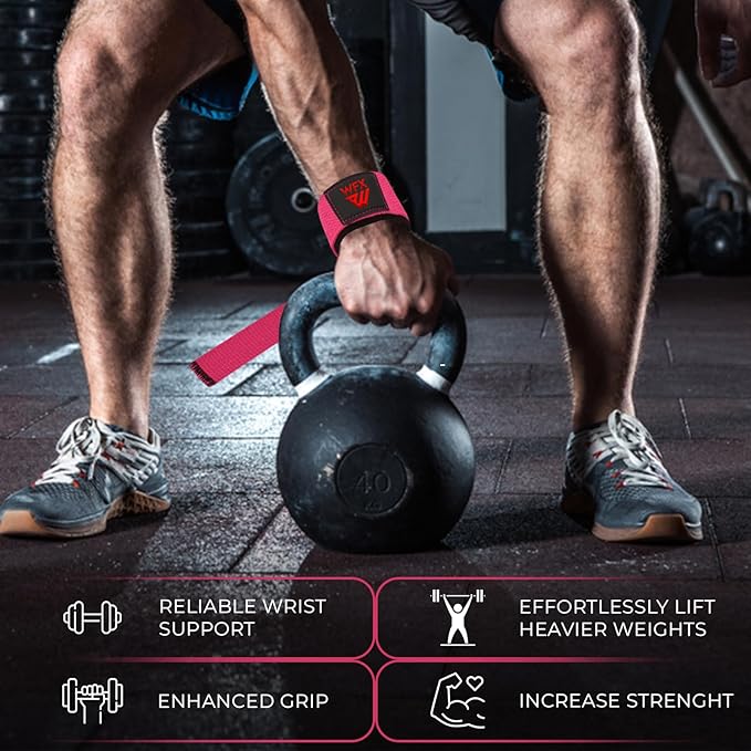 Weight Lifting Straps Wrist Support Padded Neoprene Gym Cross Training Hand Bar Weightlifting Straps Fitness Bodybuilding Power Exercise Grips Deadlift Men Women