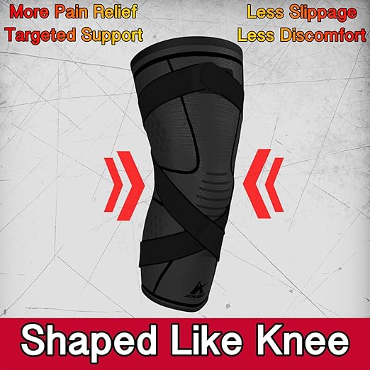 ATHLEDICT Knee Brace Compression Sleeve with Strap for Best Support & Pain Relief for Meniscus Tear, Arthritis, Running, Basketball, MCL, Jogging and Post Surgery Recovery for Men & Women (Black, S)