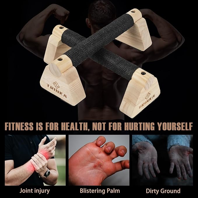 Wooden Parallettes Push Up Bars, 2 PCS Wood Calisthenics Bars with Non-Slip Base, Pushup Handles for Floor Home Fitness, Workout Equipment for Men and Women Strength Training