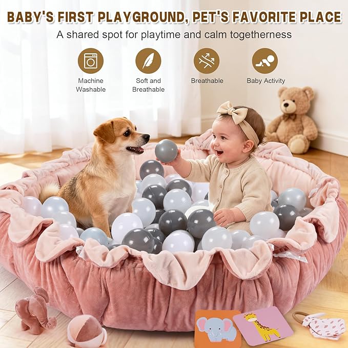 5-in-1 Baby Activity Gym & Play Mat with 6 Hanging Toys, Tummy Time Mat & Cards - Extra Large, Reversible Machine Washable Pad - Gift for Newborns, Infants 0-12 Months, Pink