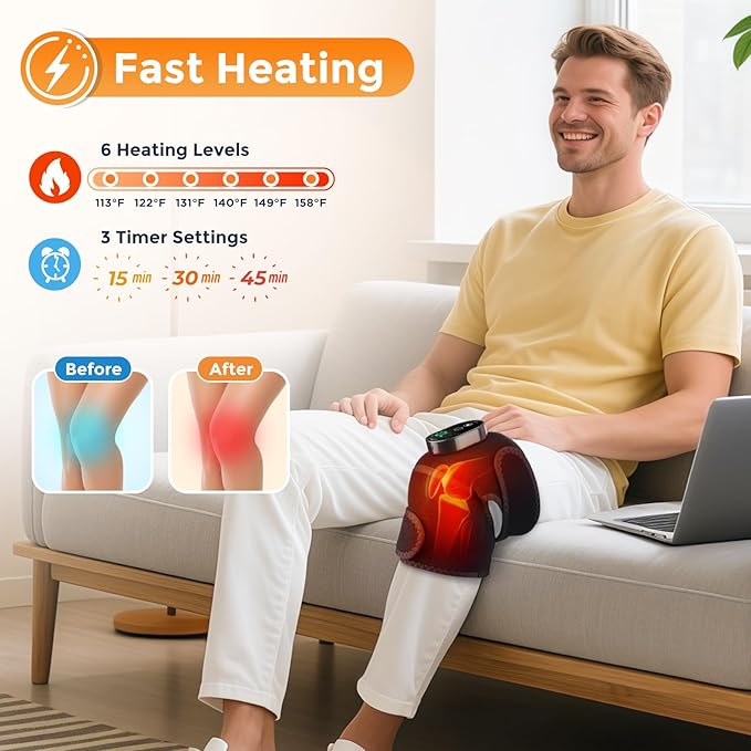 Heated Knee Brace, Cordless Knee Heating Pad for Arthritis, 3 in 1 Portable Knee Warmer, 3000mAh Battery Operated Knee Wrap for Men Women Seniors,6 Temperature Modes