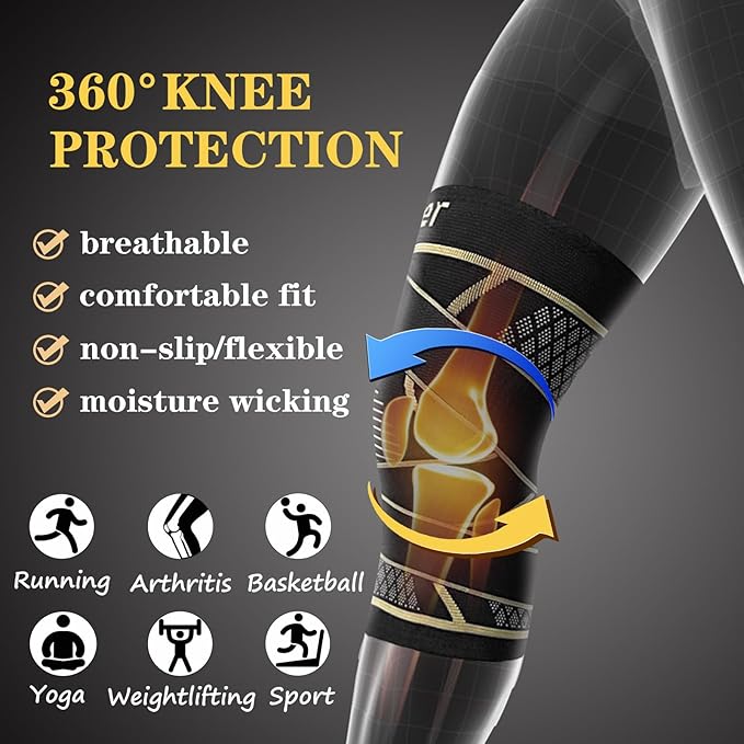 Copper Knee Braces with Strap for Knee Pain Women and Men(2 Pack), Knee Compression Sleeve for Arthritis, ACL, Meniscus Tear, Joint Pain Relief, Knee Support for Working, Running, Weightlifting(4XL)