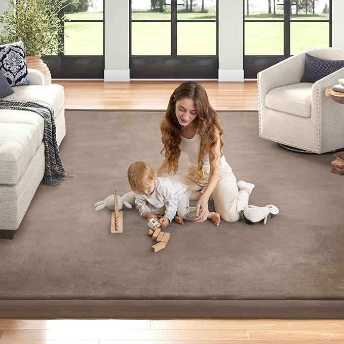 Baby Play Mat for Floor Nursery Rug Muscle Mat Area Rug Playroom Rug 79"x79" Playpen Mat Memory Foam 1.3" Thick Crawling Mat for Babies,Toddlers, Infants, Kids,Camel