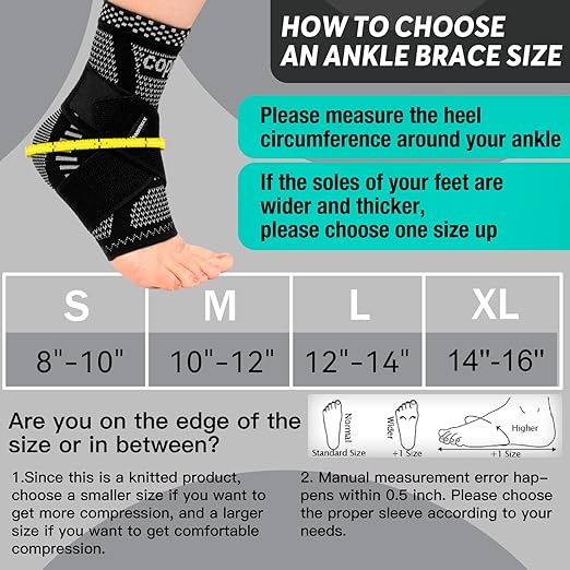 INDEEMAX Ankle Brace for Sprained Ankle Compression Sleeve, Copper Infused Ankle Support Brace for Women & Men, Plantar Fasciitis Relief Achilles Tendonitis, Sports Running, Silver Black, L