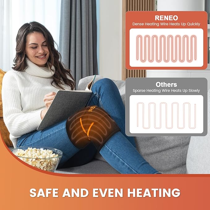 RENEO Electric Heating Pad for Knee Relief, Auto Shut-Off Wearable Knee Wrap, Elbow Heated Brace with Support, Discomfort Relief Gifts for Elders, 3 Heat Levels, Black