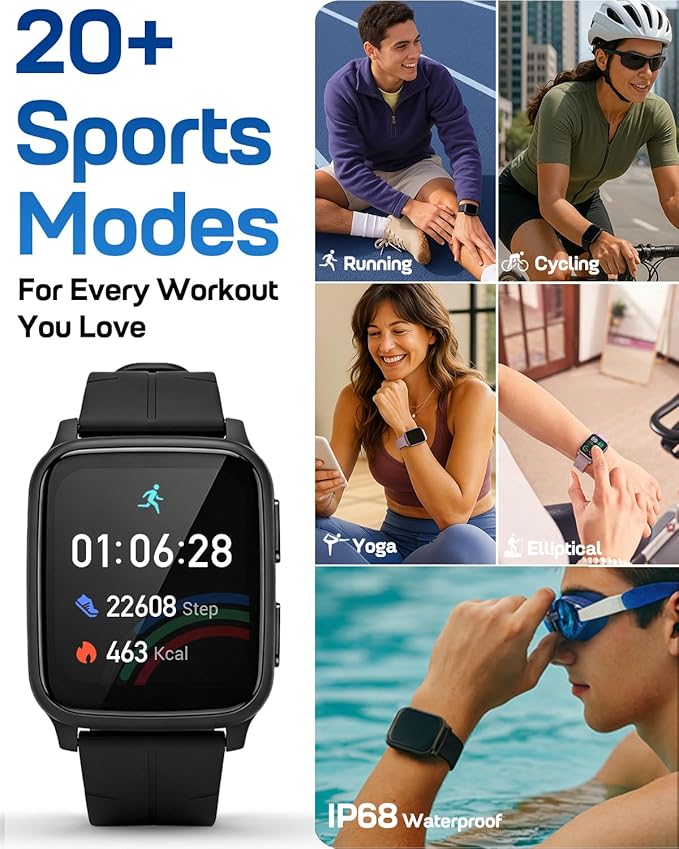 MorePro Fitness Tracker with 24/7 Heart Rate & Blood Pressure Monitor, Blood Oxygen & Sleep Tracker, Smart Watch with Step Calorie Counter, IP68 Waterproof Activity Tracker for Women Men Android iOS
