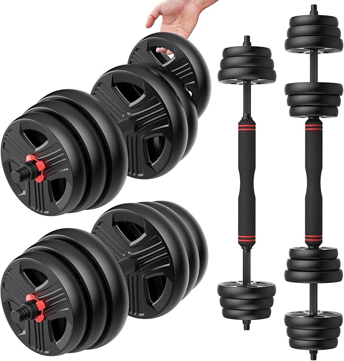 Adjustable Dumbbells Set, 20/30/40/55/60/80lbs Free Weight Set with Connector, 2 or 3 in 1 Dumbbells Set Used as Barbell, Kettlebells, Fitness Exercises for Home Gym Suitable Men/Women
