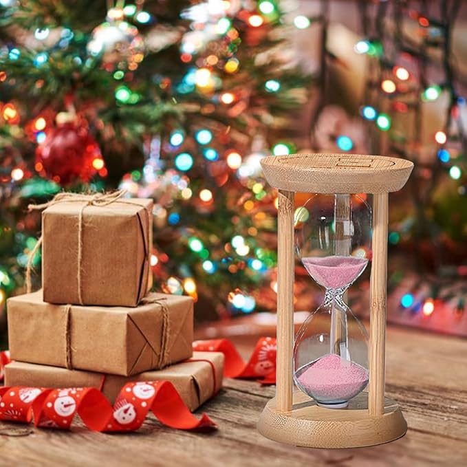 Wood Sand Timer, 15 Minute Hourglass,Bamboo Sandglass Timer 15 Min,Sand Watch for Speed Reading Timer,Baking,Game, Gift,Pink