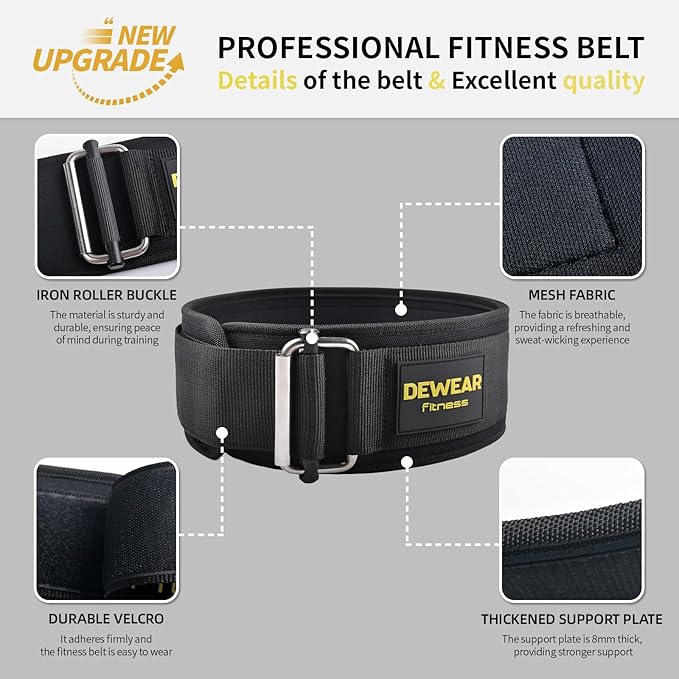 Durable Weight Lifting Belt, 4'' Wide Gym Belt for Bodybuilding, Powerlifting, Squats, Deadlift - Provides Lumbar Support & Stability for Men & Women