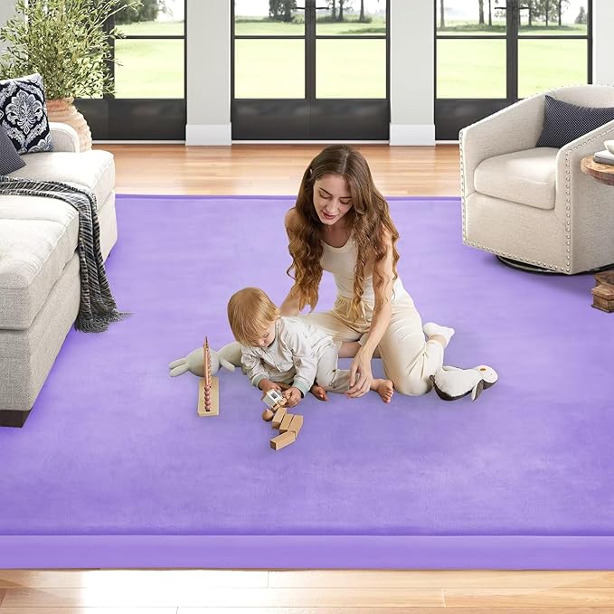 Baby Play Mat for Floor Nursery Muscle Mat Area Rug Playroom Rug 50"x50" Memory Foam 1.3" Thick Crawling Mat for Babies,Toddlers, Infants,Kids (Lavender)