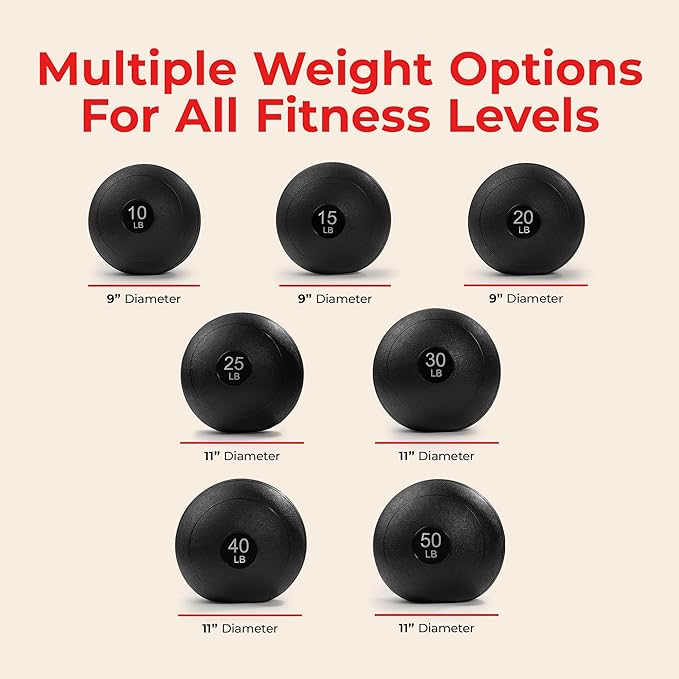 Sunny Health & Fitness Ultra-Durable Slam Ball, Sand Filled No-Bounce Core, Non-Slip Grip – Available in 10–50 lbs
