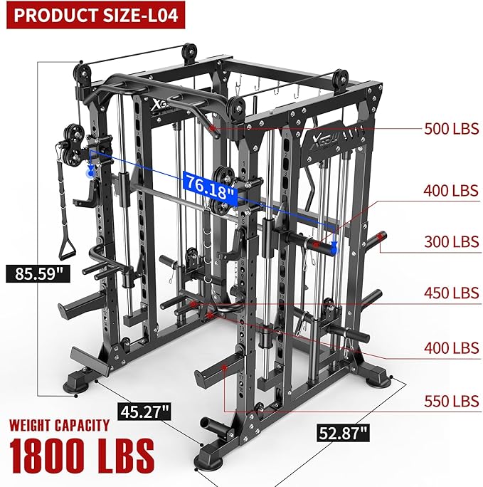 Multi-Purpose Squat Rack,Smith Machine Weight Rack Set with Cable Crossover System, Home Gym Power Racks, Power Racks and Packages