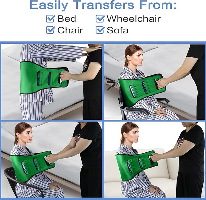 Transfer Sling for Seniors, Transfer Belt Widened Back Curve Design Sling for Movement, Transfer Boards for Bedridden Patient, Bed Assist Handle, Back Lift Belt for Patient Care (Green)