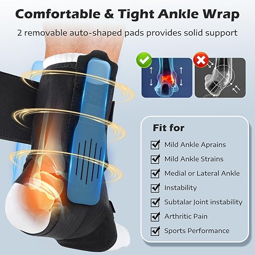 Ankle Brace for Sprained Ankle, Ankle Brace for Women Men Adjustable & Air Fabric Cool With 2 Removable Side Splints, Ankle Stabilizer for Basketball, Volleyball, Sports, Injury Recovery (Small)