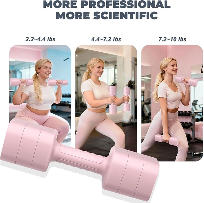 Adjustable Dumbbell Set of 2, 2.2-10LB Adjustable Weight Set, Anti-slip Handle, 3 in 1 Free Weights Dumbbells Set for women at home, 2.2lb, 3.6lb, 5lb, for Home, Office, Gym Exercise Training