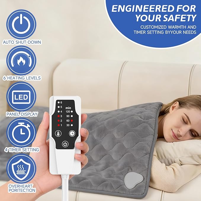 Heating Pad for Back Neck Shoulder Pain, Electric Heating Pad Auto Shut Off, Fast Heat, Large Heating Pad Gifts for Women Men, Machine Washable, Overheat Protection-15.75" x 31.5"
