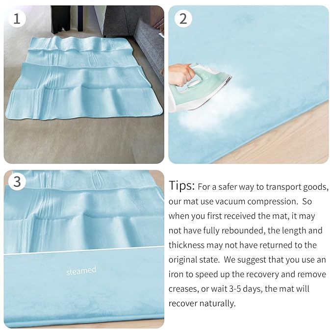 Huloo Sleep Baby Play Mat for Floor,1.3" Thick Elasti-Foam 50"×74" Playpen Mat for Tummy Time,Water Repellent Soft Coral Velvet for Toddler,Infant,Kids,Non-Slip Backing Safe for Crawling(Light Blue)