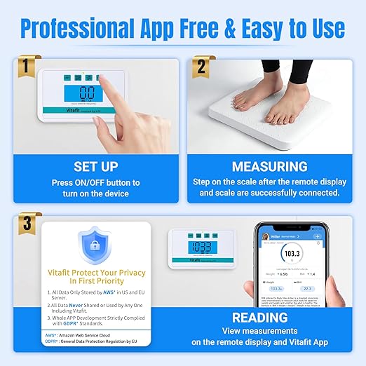 Vitafit Medical Grade Floor Scale, 660lb Accuracy 0.1lb by Our Professional Factory Since 2001, Smart Scale for Body Weight 15" x 13" Non Slip Platform, Hospital, Physician & Workshop Use, White